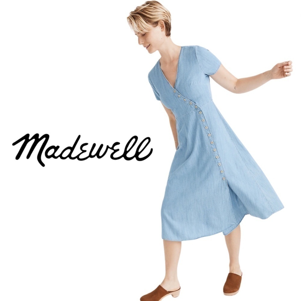 Madewell Indigo Button-Wrap Midi Dress - Size 4